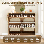 Nicetree Freestanding Ultra Slim Arched Rattan Accent Shoe Storage Cabinet for Entryway - 4 Flip Drawers & 3-Tier Adjustable Shelves, Farmhouse Modern Rustic Shoe Rack for Hallway, Foyer Oak - Image 6