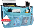 Vercord Purse Organizer Insert for Handbags Bag Organizers Inside Tote Pocketbook Women Nurse Nylon 13 Pockets Blue Medium - Image 2