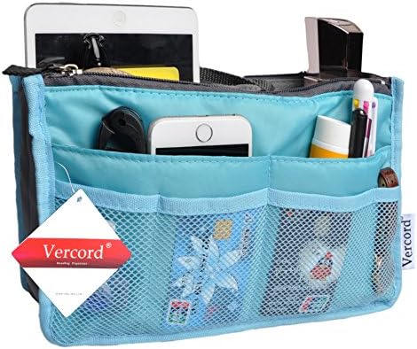 Vercord Purse Organizer Insert for Handbags Bag Organizers Inside Tote Pocketbook Women Nurse Nylon 13 Pockets Blue Medium - Image 2