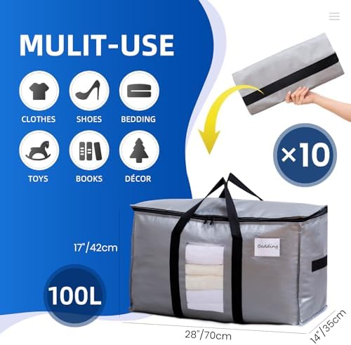 TAILI 10 Pack Silver XXL Moving Bags,Storage Bags with Visible Window - Image 2