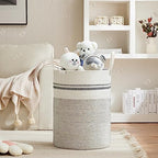 VIPOSCO 100L Tall Woven Rope Laundry Hamper, Leather Handles, Stripe White - Image 2