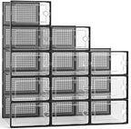 Kuject 12 Pack Large Shoe Boxes, Clear Stackable Containers with Lids,Black by Kuject
