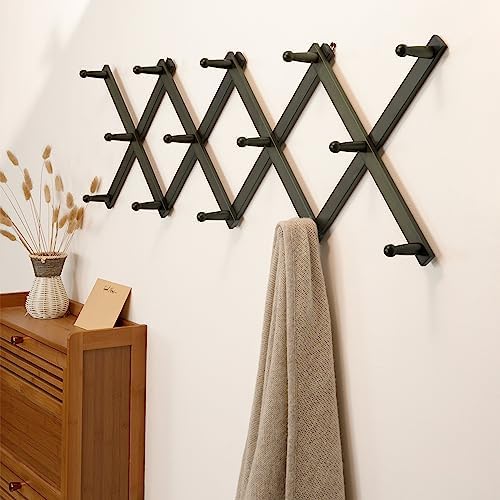 SKOLOO Hat Rack for Wall with 14 Hooks, Solid Wooden, Modern, Expandable Coat Rack Wall Mount for Coats, Hats, Bags, Baseball Caps, Dark Walnut Color - Image 3