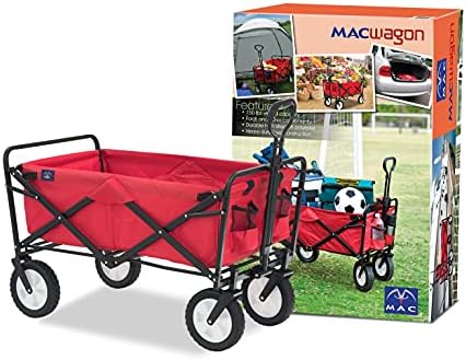 Mac Sports Heavy Duty Steel Frame Collapsible Folding 150 Pound Capacity Outdoor Camping Garden Utility Wagon Yard Cart, Red - Image 2