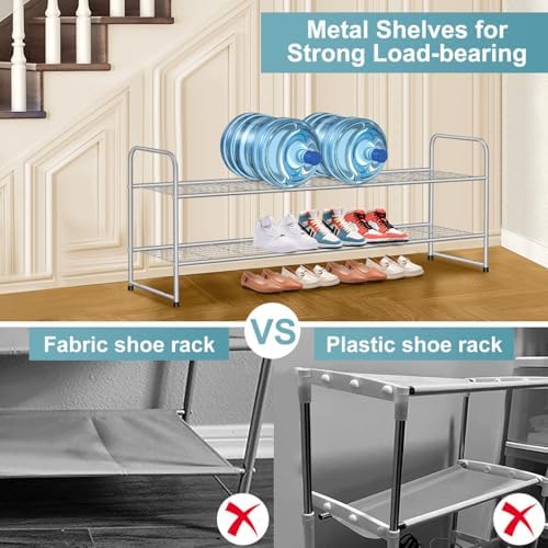 AOODA 2 Tier Long Metal Shoe Rack for Closet Wide Stackable Shoe Storage Organizer 18-Pairs Low Small Sneaker Rack for Entryway, Bedroom, Garage, Grey - Image 4