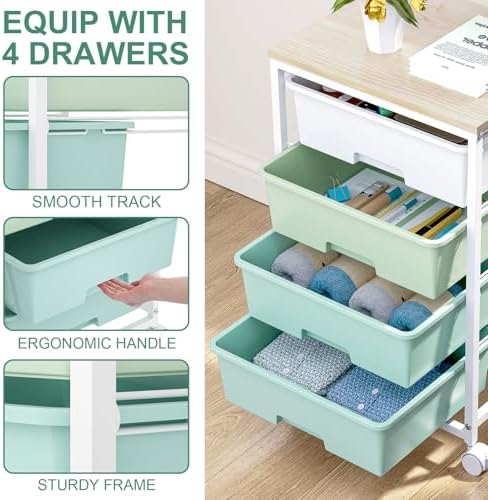 SYKIARIOL Rolling Cart with Drawers, 4-Drawer Utility Cart, Green - Image 4