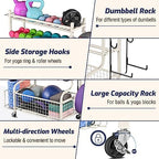 PLKOW Dumbbell Rack, Weight Rack for Dumbbells, Home Gym Storage for Dumbbells Kettlebells Yoga Mat and Balls, All in One Workout Storage with Wheels and Hooks, Powder Coated Finish Steel - Image 4