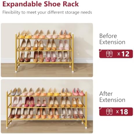 Tajsoon Expandable Shoe Rack for Closet 3 Tier, 28“-41“Stackable, Gold - Image 6
