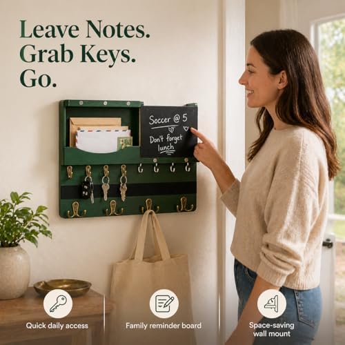 Key Holder Wall Mount with Shelf, Key Hooks for Wall, Green - Image 6