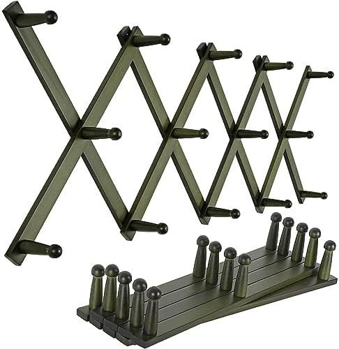 SKOLOO Hat Rack for Wall with 14 Hooks, Pack of 2, Solid Wooden, Modern, Expandable Coat Rack Wall Mount for Coats, Hats, Bags, Baseball Caps, Dark Walnut Color by SKOLOO