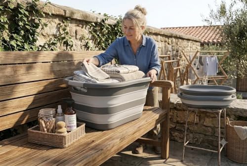 SAMMART 40L (10.5 gallon) Collapsible Plastic Laundry Hamper - Foldable Pop Up Storage Container/Organizer - Portable Washing Tub - Space Saving Basket (1, Grey/Dark Grey) - Image 3