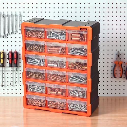 VEVOR 18-Drawer Storage Organizer, Plastic, Drawer Storage Cabinet for Garage Organization, Stackable Small Parts Organizer, Wall-Mounted Toolbox, for Hardware, Beads, Screws, Crafts, Building Bricks - Image 2