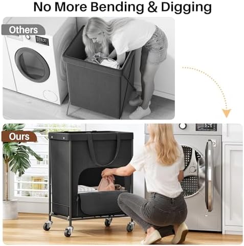 170L Large Laundry Basket with Wheels, Rolling Laundry Hamper Easy Access Clothing Minimizes Bending, Laundry Cart with 4 Silent Casters & Removable Bag for Bedroom, Bathroom, Laundry Room,Black - Image 3