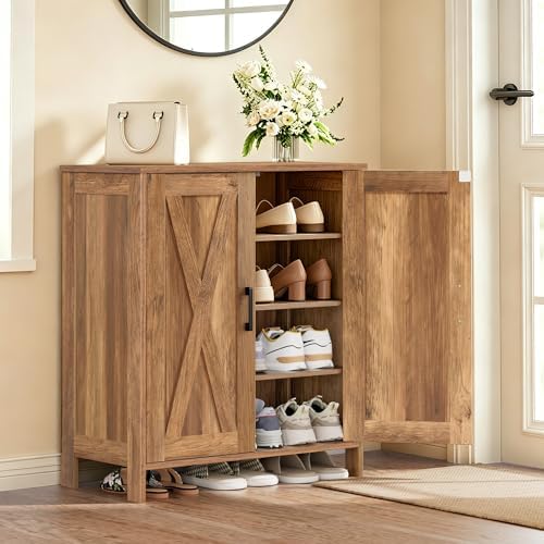 Homleke Farmhouse Shoe Cabinet with 2 Barn Doors & Wood Legs by Homleke