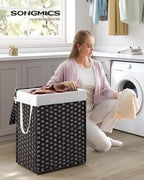 SONGMICS Laundry Hamper with Lid, 23.8 Gal (90 L) Synthetic Rattan,Foldable - Image 2