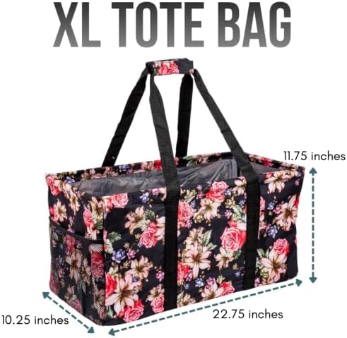 Extra Large Utility Tote Bag, Oversized Collapsible Reusable Wire Frame Rectangular Canvas Basket With Two Exterior Pockets For Beach, Pool, Laundry, Car Trunk, Storage - Rose - Image 4