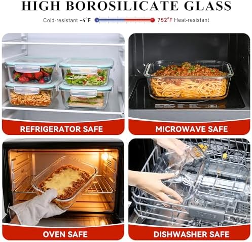 LOVYANXUE 4 Pack 52oz Large Glass Food Storage Containers with Lids, Meal Prep Containers with Airtight Lid for Storing, Baking, Serving, BPA-Free, Freezer, Microwave, Oven & Dishwasher Safe - Image 4