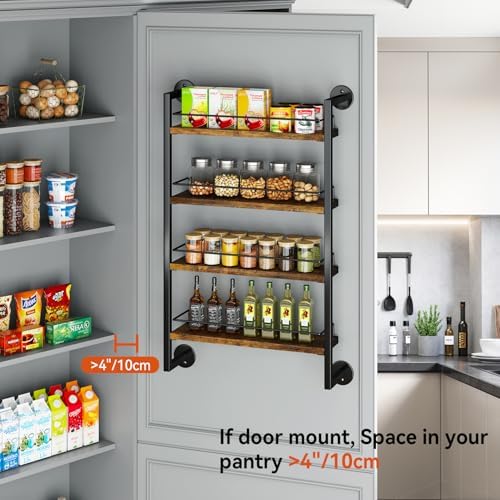 IBUYKE 4 Tier Spice Rack Wall Mount for Kitchen,Brown TLJ016H - Image 4