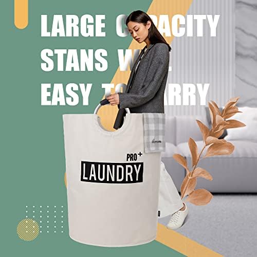 Caroeas Super Large 150L Laundry Basket Pro, Waterproof Laundry Hamper, Collapsible Laundry Basket Easy Storage, Clothes Hamper Stands Up Well, Laundry Bag with Padded Handles (Beige) - Image 2