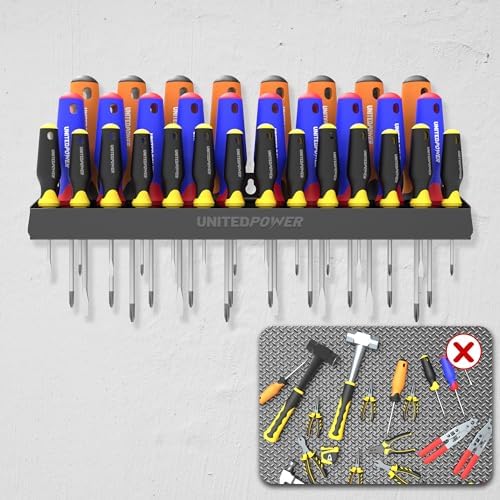 UNITEDPOWER Screwdriver Holder, Wall Mount Storage Rack Organizer for Workshop, Shed, Garage, Home, Stores up to 32 Screwdrivers or Small Tools - Image 5