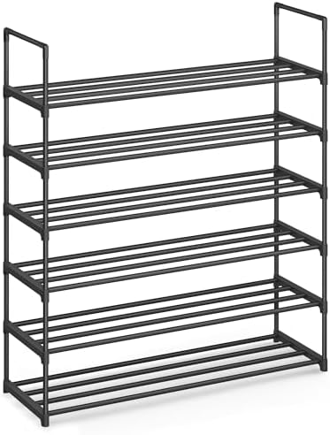 SONGMICS Shoe Rack, 6-Tier Shoe Organizer, Metal Storage Shelf | for Entryway, Upright or Upside Down, for 24-30 Pairs, Stackable, 11.8 x 36.2 x 42.7 Inches, Black ULSA306BH01 by Unknown
