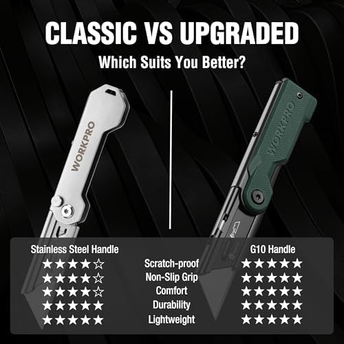 WORKPRO Folding Utility Knife, G10 Handle, Green - Image 3