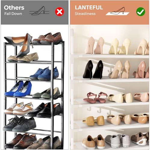 LANTEFUL Tall Shoe Rack 10 Tier Shoe Organizer Large Shoe Shelf with 18 Hooks Storage for 50 Pair Sneaker and Boot, Stackable Vertical Shoe Rack Organizer for Closet, Entryway, Bedroom, White - Image 6