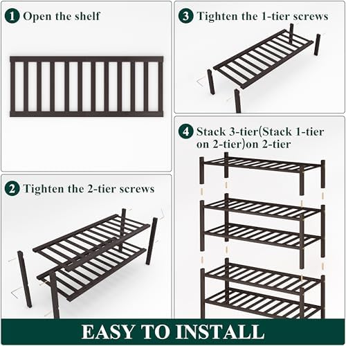 Smiry Bamboo Shoe Rack, 12 Vertical Slats, 5 Tier - 26.8" Wide, Brown - Image 6