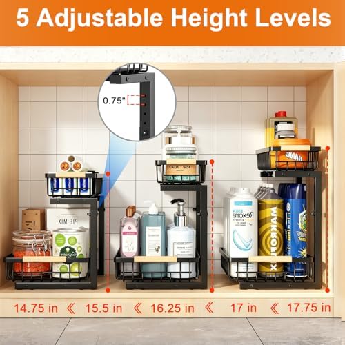 REALINN Under Sink Organizer, Adjustable 2 Tier Pull Out Kitchen Bathroom - Image 5