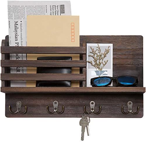 Dahey Key Mail Holder Wall Mounted Wooden Hanger with 4 Double Hooks, Brown by Dahey