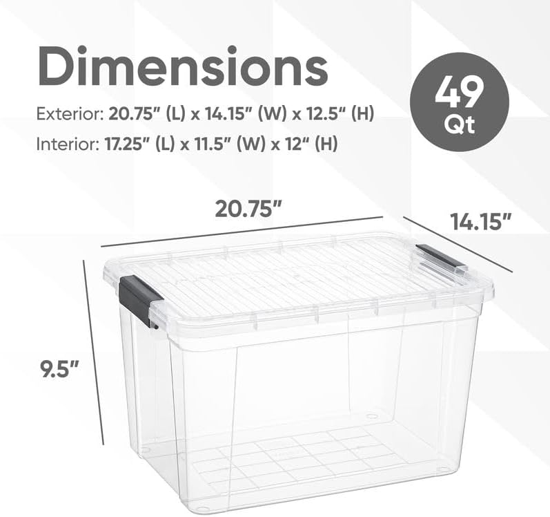Superio 49 Quart Clear Plastic Storage Boxes with Lids, Stackable Organizer Containers, BPA-Free Storage Bins for Home, Office, School & Dorm, 18 Pack - Image 2