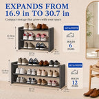 3 Tier Shoe Shelf for Closet, 17"-30" Adjustable Hanging Shoe Rack, Wall Mounted Shoe Rack Holds 12 Pairs, Small Wall Shoe Storage Organizer for Garage, Entryway, Hallway, Bedroom (Black) - Image 2