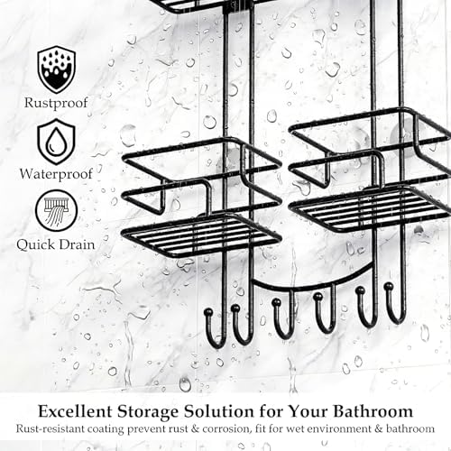 SRIWATANA Shower Caddy Hanging, Shower Organizer with Razor Hooks, Black - Image 2