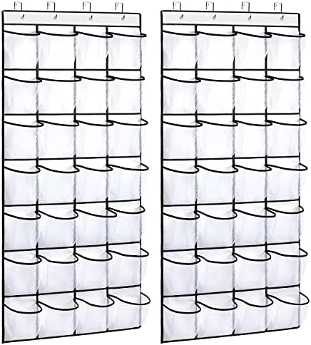 REGELETO 2 Pack 28 Pocket Over the Door Shoe Organizer, Hanging Shoe Rack for Door Large Capacity Shoe Organizer Holder with 4 Metal Hooks (White-2Pack) by REGELETO