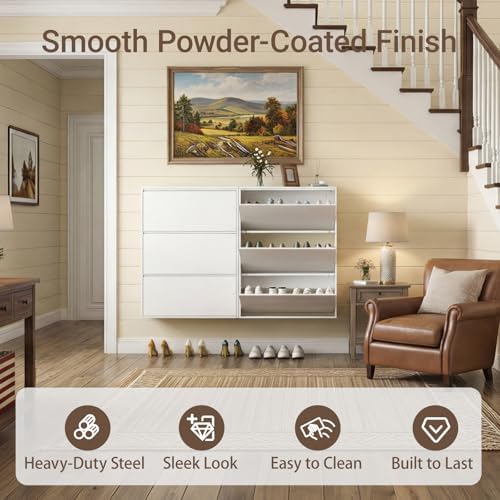 3 Flip Drawer Shoe Cabinet, Slim Metal Storage for Entryway - Image 3