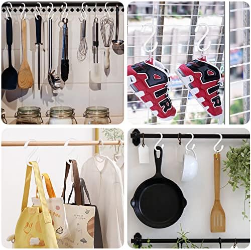 DINGEE 20 Pack Vinyl Coated S Hooks for Hanging,Heavy Duty S Hook for Hanging Plants,Non Slip 3 Inch Closet S Hooks,Steel Metal White Vinyl Coated Small Hook for Jeans Pots and Pans Coffee Cups - Image 6