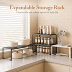 Extendable Metal Wire Shelf Organizer - Adjustable 15-24.4in Length, Stackable Storage Rack for Kitchen/Pantry/Bathroom/Shoe Cabinet/Tool Closet (4,Black) - Image 6