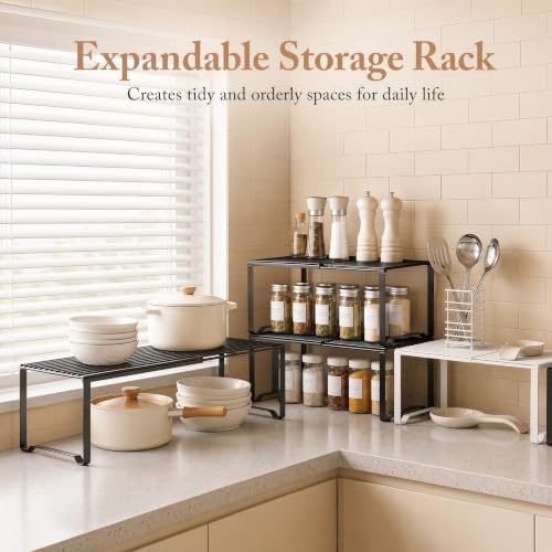 Extendable Metal Wire Shelf Organizer - Adjustable 15-24.4in Length, Stackable Storage Rack for Kitchen/Pantry/Bathroom/Shoe Cabinet/Tool Closet (2,Black) - Image 6
