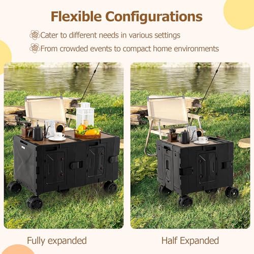 Goplus Large Foldable Utility Cart w/ 2-Tier Storage Crates, 5 Rotate Wheels, Metal Telescoping Handle, Portable Rolling Trolley Collapsible Cart for Grocery Shopping Camping & Travel - Image 4