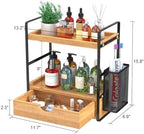 LEMIKKLE Bathroom Counter Organizer with Drawer and Basket,Wood Countertop Organizer for Bathroom Decor Makeup Tray for Perfume Skincare Bedroom Kitchen Corner - Image 3
