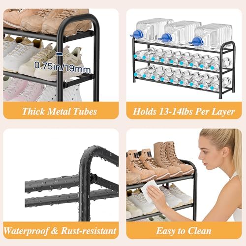 ENJOYBASICS 4 Tier Expandable Shoe Rack, Metal Small Shoes Shelf, Black - Image 6
