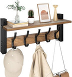 Optish Coat Rack Wall Mount with Shelf, 17.1 Inch Coat Hanger, Entryway Wall Key Holder, Hat Rack for Walls, Shelf with 5 Coat Hooks, Purse Hanger for Wall (Brown) by Optish
