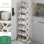 Vertical Narrow Shoe Rack White, 7 Tier Portable Folding Shoe Storage Rack, Without Installation Free Standing Shoe Rack for Corridors, Bedrooms Living Room Corner and Small Spaces - Image 2