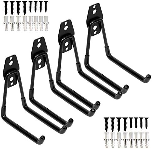 Storage Double Hooks Garage Space Saver Organizer Utility Hanger,Rack Extended Wall Mount Tool Heavy Duty Steel Holder with Anti-Slip Coating, 4 Pack 5.1" Garage Hook by Yisunnan