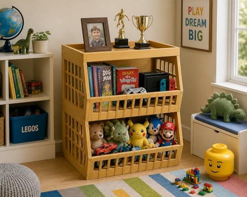 Bamboo Stackable, Open Front, Large Storage Bins With Tray Lid -Set of 2 - Image 5