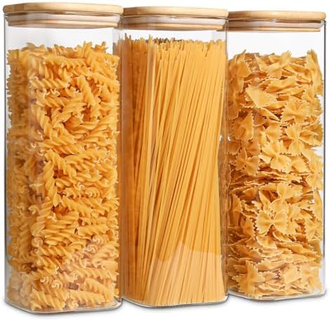 ComSaf Pasta Containers Storage 2.2 Qt, Spaghetti Jar, Set of 3 Tall Jars by ComSaf