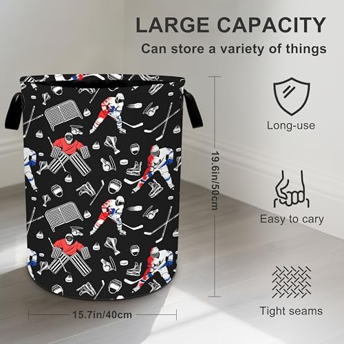 Hockey Laundry Basket Storage Bin Foldable Laundry Hamper Clothes Storage Bucket Organizer 19.6x15.7 Inch For Laundry Room/Bedroom/Bathroom - Image 4