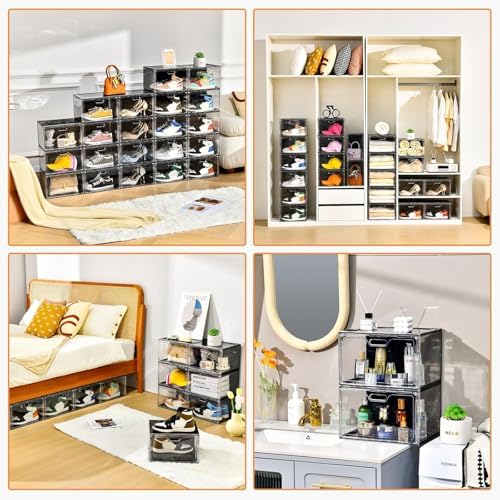 Amllas New 8 Pack Shoe Boxes Stackable, Large Shoe Storage Organizer with Lids,Drop Side Shoe Containers for Entryway,Sneaker Storage Fit up to US Size 13 for Men/Women(13’’x 10.6”x 8.3”) - Image 4