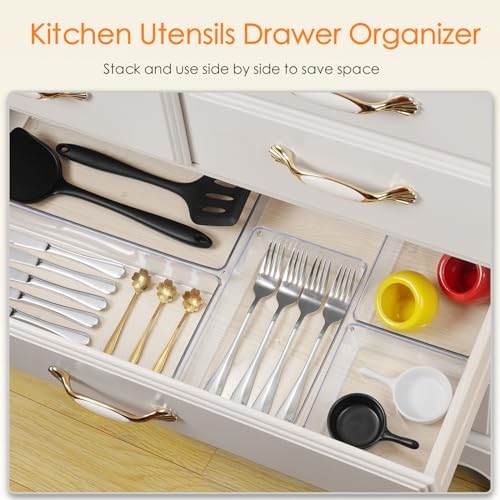 Criusia Drawer Organizer, 26 Pack Clear Plastic Drawer Organizer Bins, Versatile Organization and Storage Trays for Kitchen, Bathroom, Vanity Makeup and Office - Image 4