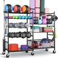 PLKOW Dumbbell Rack, Weight Rack for Dumbbells, Home Gym Storage for Dumbbells Kettlebells Yoga Mat and Balls, All in One Workout Storage with Wheels and Hooks, Powder Coated Finish Steel by PLKOW